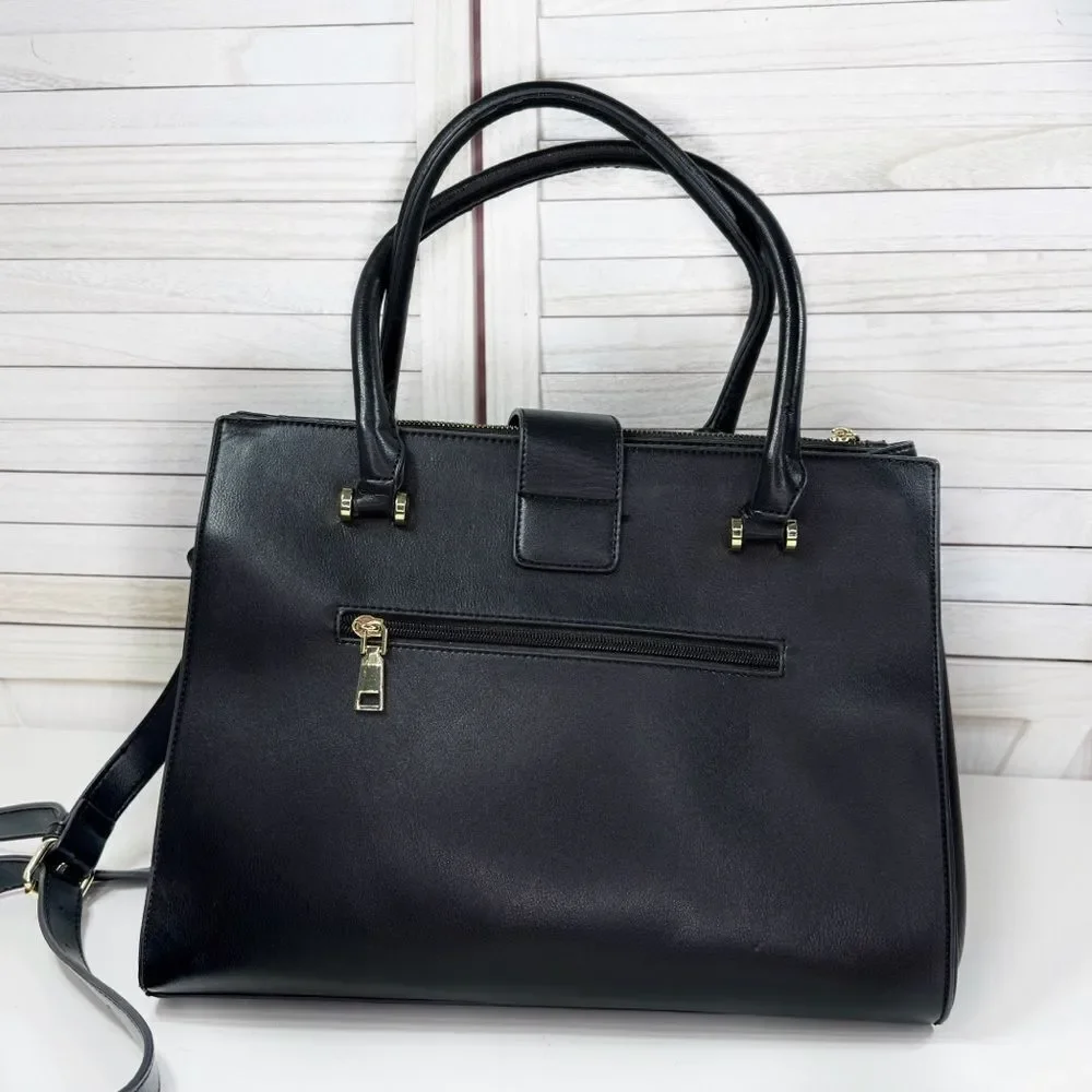 La Terre Multi Compartment Satchel Bag Handbag Purse Black Large